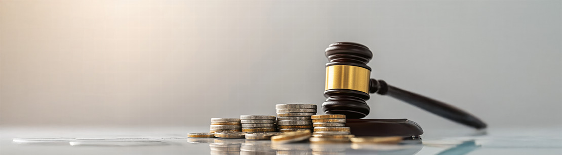 Gavel and Coins Symbolizing Justice and Financial Law Concept